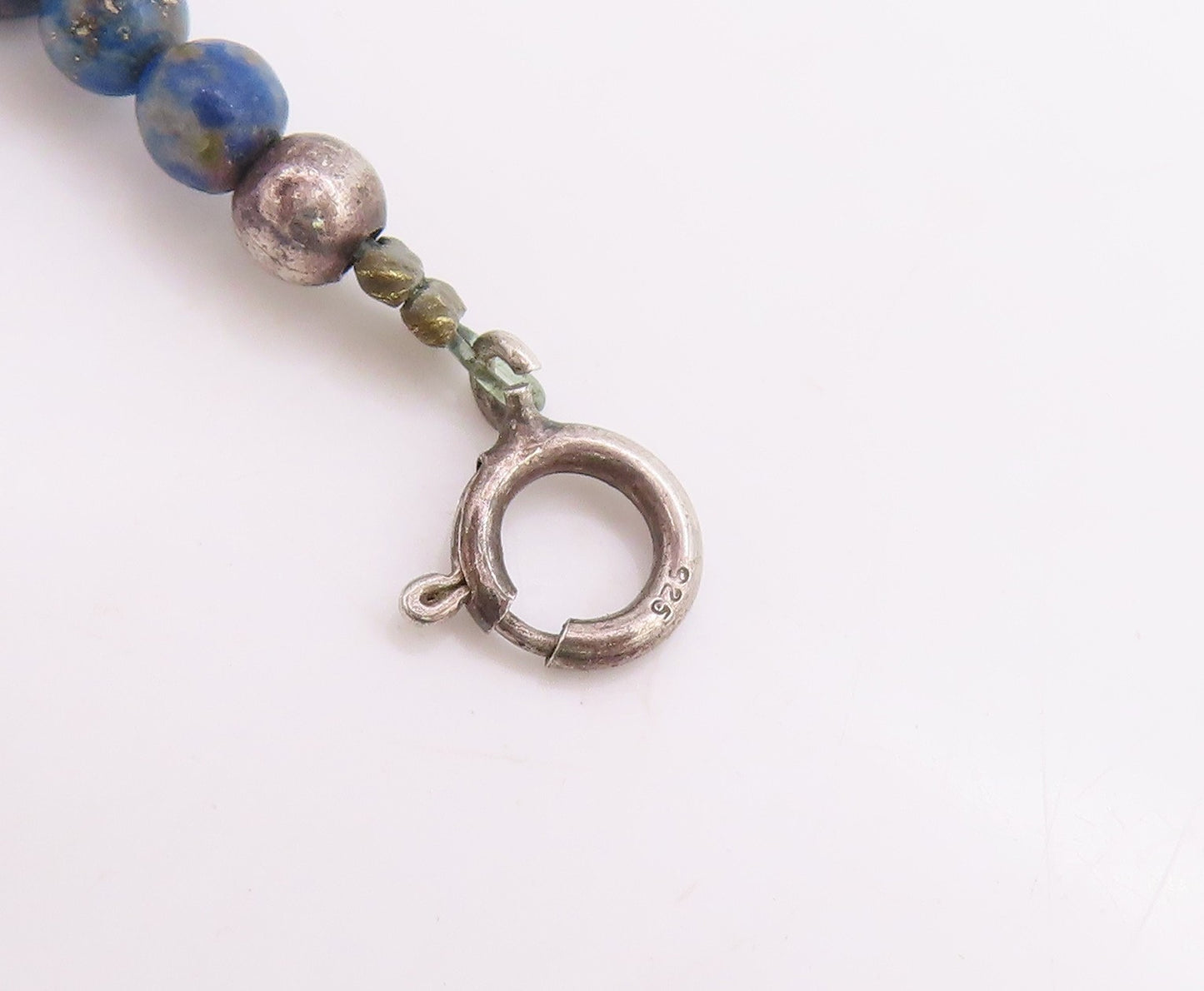 925 Sterling Silver Vintage Necklace SOUTHWESTERN Lapis Lazuli Bead Chain NE4786