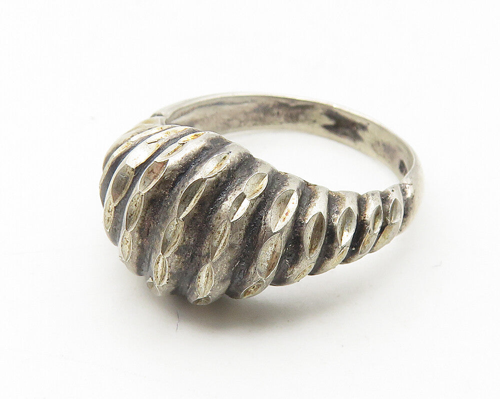 925 Sterling Silver  Vintage Dark Tone Diamond Cut Band Ring Sz 7  RG11418