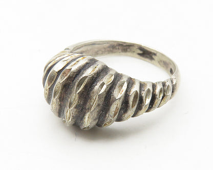 925 Sterling Silver  Vintage Dark Tone Diamond Cut Band Ring Sz 7  RG11418