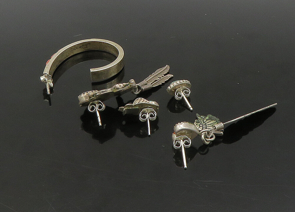ZUNI NAVAJO 925 Sterling Silver Vintage Multi Stone Lot Single Earrings EG11262