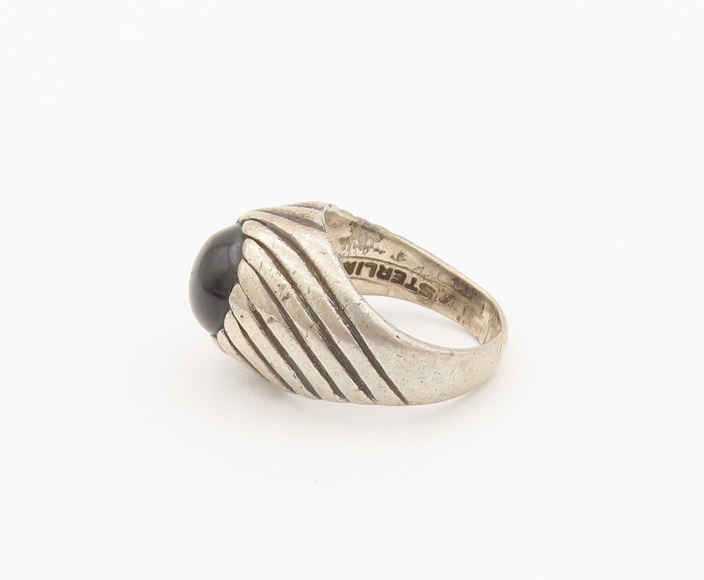 925 Sterling Silver Vintage Ring SARAH COVENTRY Etched Lines Onyx Sz 7  RG27938