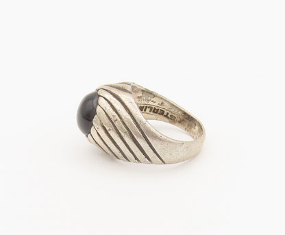 925 Sterling Silver Vintage Ring SARAH COVENTRY Etched Lines Onyx Sz 7  RG27938