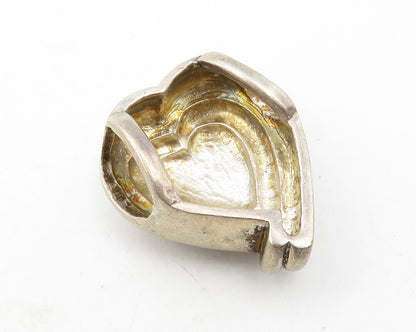 925 Sterling Silver  Vintage Dark Tone Love Heart Dome Slide Pendant  PT9759