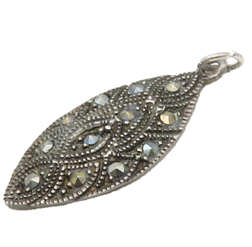 925 Sterling Silver  Vintage Sparkling Marcasite Dark Tone Pendant  PT13572