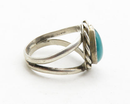 NAVAJO 925 Silver  Vintage Turquoise Twist Petite Band Ring Sz 4  RG12792