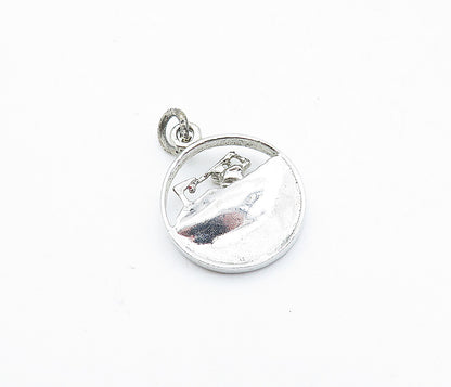 925 Sterling Silver  Vintage Petite Shiny Golfing Woman Round Pendant  PT2862