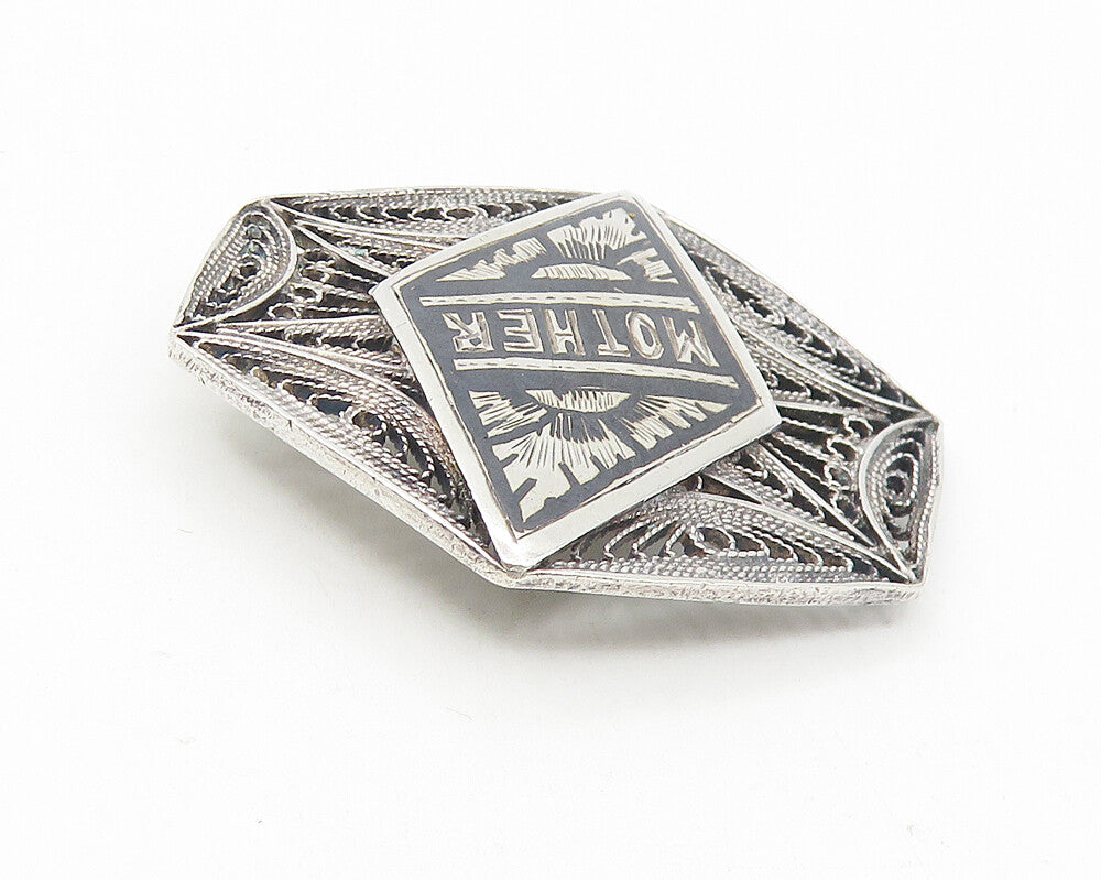925 Sterling Silver  Vintage Antique Mother Filigree Detail Brooch Pin  BP4302