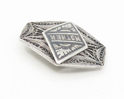 925 Sterling Silver  Vintage Antique Mother Filigree Detail Brooch Pin  BP4302