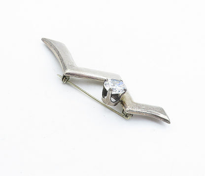 925 Sterling Silver Vintage Cubic Zirconia Zig Zag Design Brooch Pin BP2341