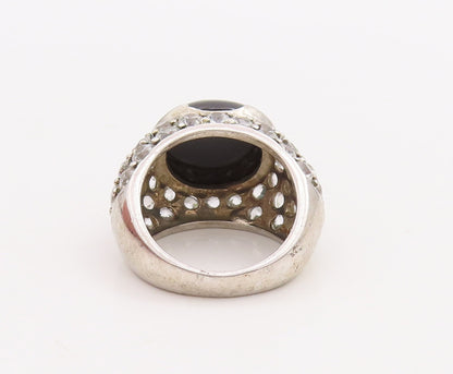 925 Sterling Silver Vintage Ring Cabochon Onyx Inlay Topaz  Sz 7  RG28873