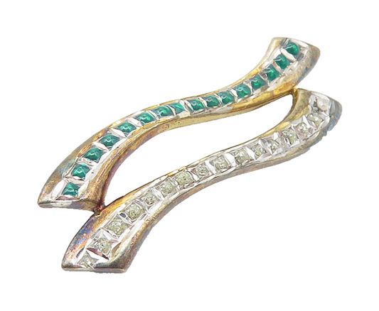 925 Sterling Silver  Vintage Green & White Topaz Shiny Pendant  PT9401