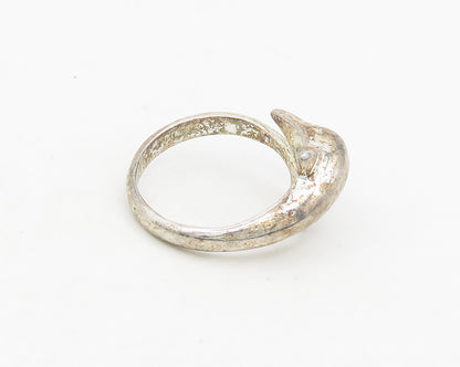 925 Sterling Silver  Vintage Shiny Dolphin Bypass Band Ring Sz 9.5  RG18625