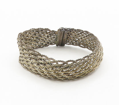 925 Sterling Silver  Vintage Shiny Dark Tone Woven Chain Bracelet  BT6189