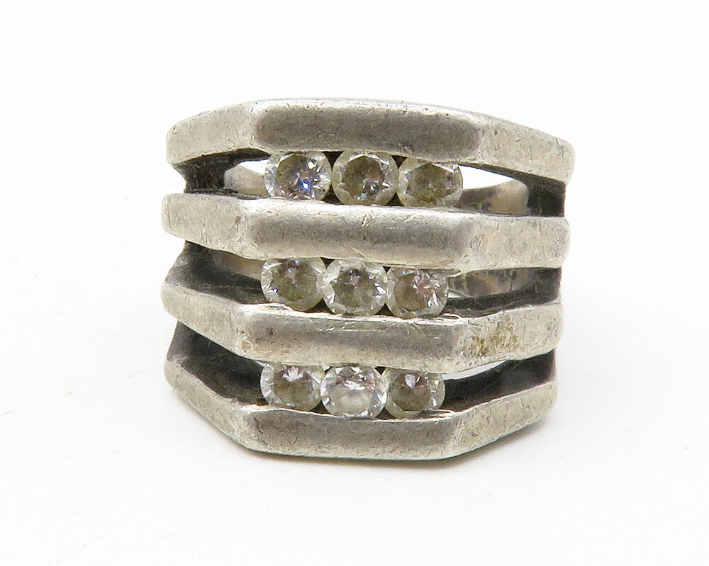 MEXICO 925 Silver  Vintage Cubic Zirconia Split Band Ring Sz 5.5  RG12719