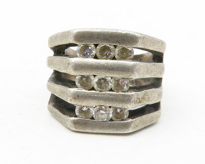 MEXICO 925 Silver  Vintage Cubic Zirconia Split Band Ring Sz 5.5  RG12719