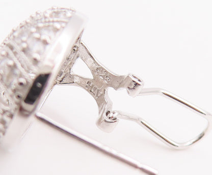 925 Sterling Silver Vintage Earrings Cutout Inlay Square Maine Stone CZ  EG12903