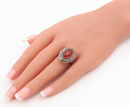 925 Sterling Silver Vintage Ring CII Mexico Cabochon Carnelian Band Sz 7 RG36511