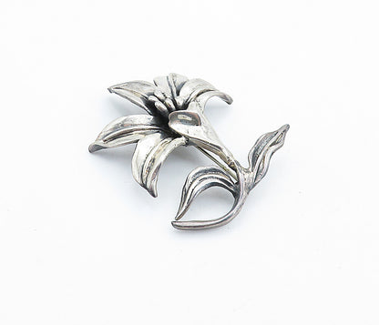 MEXICO 925 Sterling Silver  Vintage Shiny Sculpted Flower Brooch Pin  BP2402