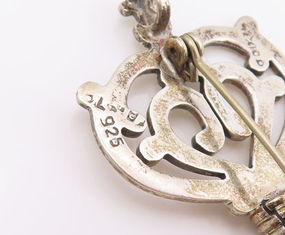 925 Sterling Silver Vintage Brooch Pin MEXICO Antique Crown Cutout Key  BP12486