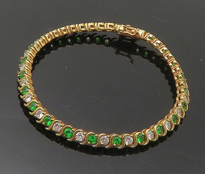 925 Sterling Silver  White & Green Topaz Gold Plated Chain Bracelet  BT6854
