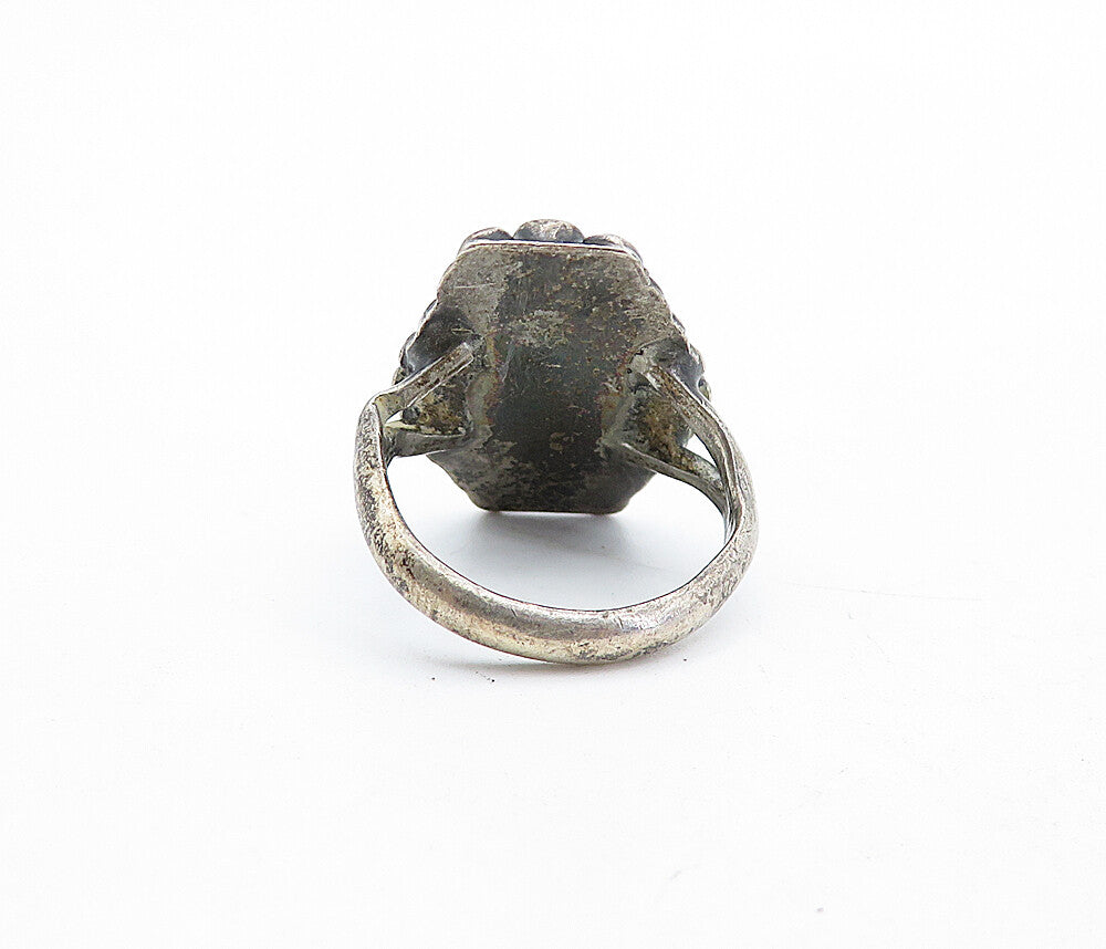 NAVAJO 925 Sterling Silver  Vintage Antique Turquoise Band Ring Sz 5.5  RG4666