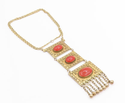 925 Sterling Silver Vintage Necklace ISRAEL Gold Plated Carnelian Drop  NE4598
