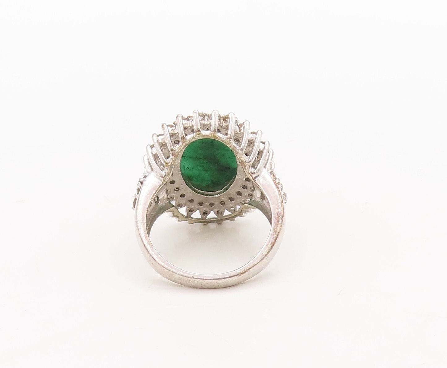 925 Sterling Silver Vintage Ring Oval Green Gemstone & Diamonds  Sz 6  RG29707