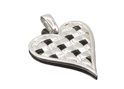 925 Sterling Silver  Shiny Polished Basket Weaved Love Heart Pendant  PT8874