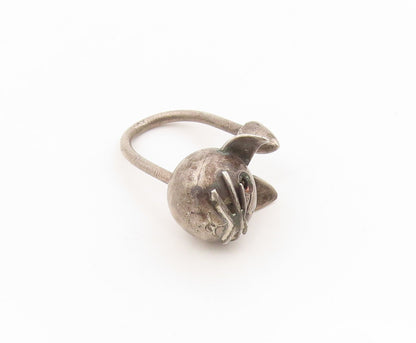 925 Sterling Silver Vintage Keychain Carved Figural Feline Kitten Charm  TR4132