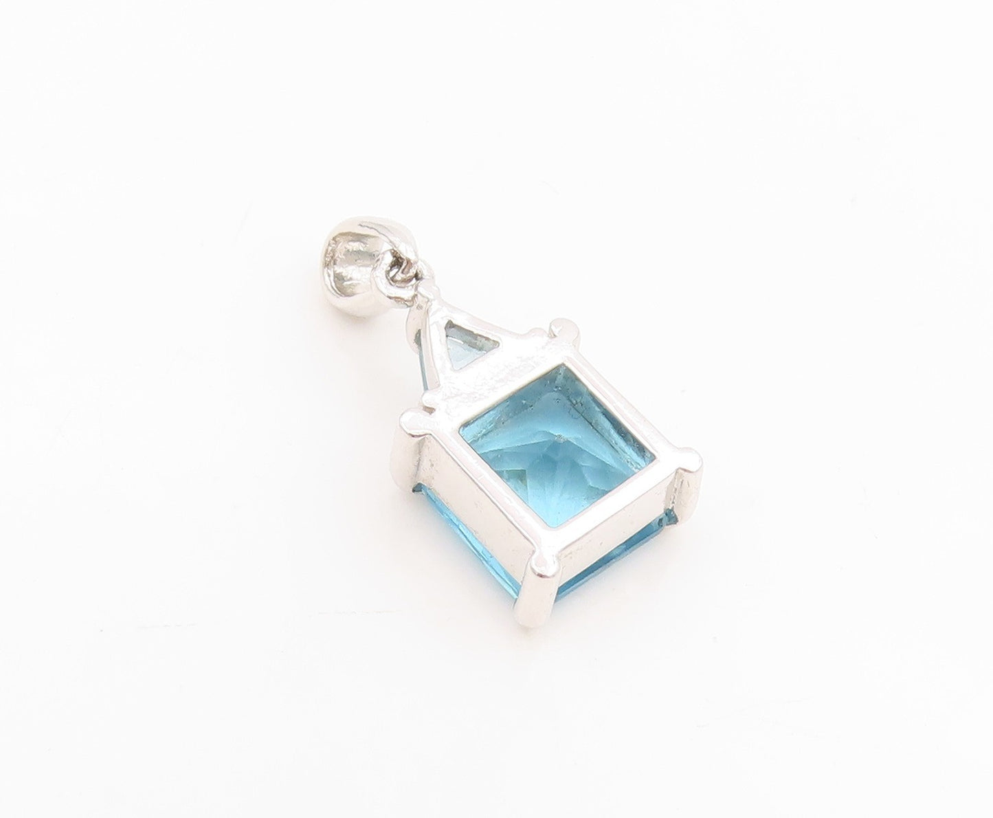 925 Sterling Silver Vintage Pendant Elegant Blue Topaz Geometric Charm  PT25482