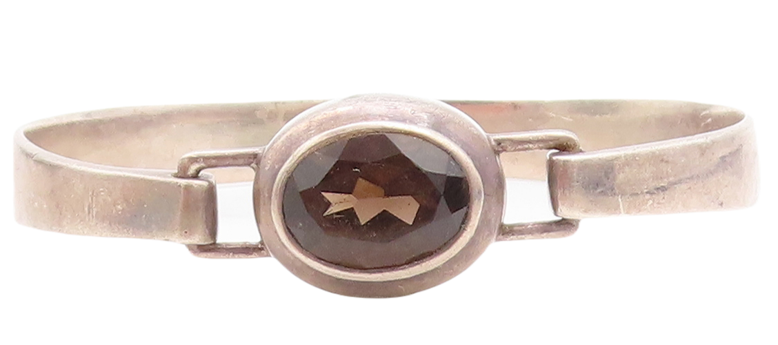 BOMA 925 Sterling Silver  Vintage Smoky Topaz Hook Bangle Bracelet  BT2485