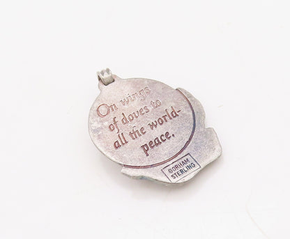 925 Sterling Silver Vintage Pendant GORHAM Carved Globe On A Dove  PT23540