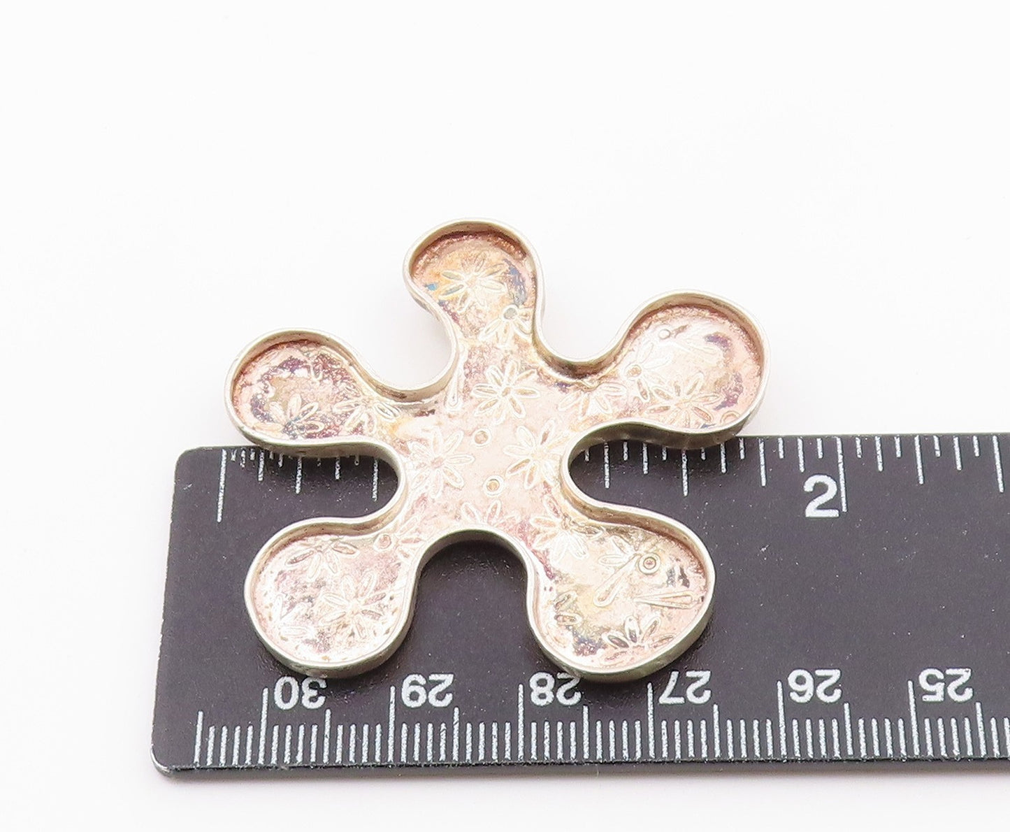 DESIGNER 925 Silver  Vintage Etched Floral Motif Concave Brooch Pin  BP9448