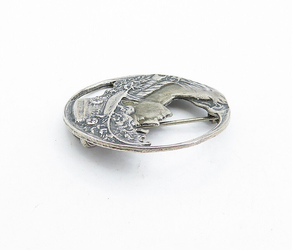 925 Sterling Silver  Vintage Dark Tone Woman's Profile Round Brooch Pin BP1513