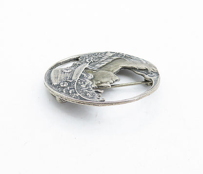 925 Sterling Silver  Vintage Dark Tone Woman's Profile Round Brooch Pin BP1513