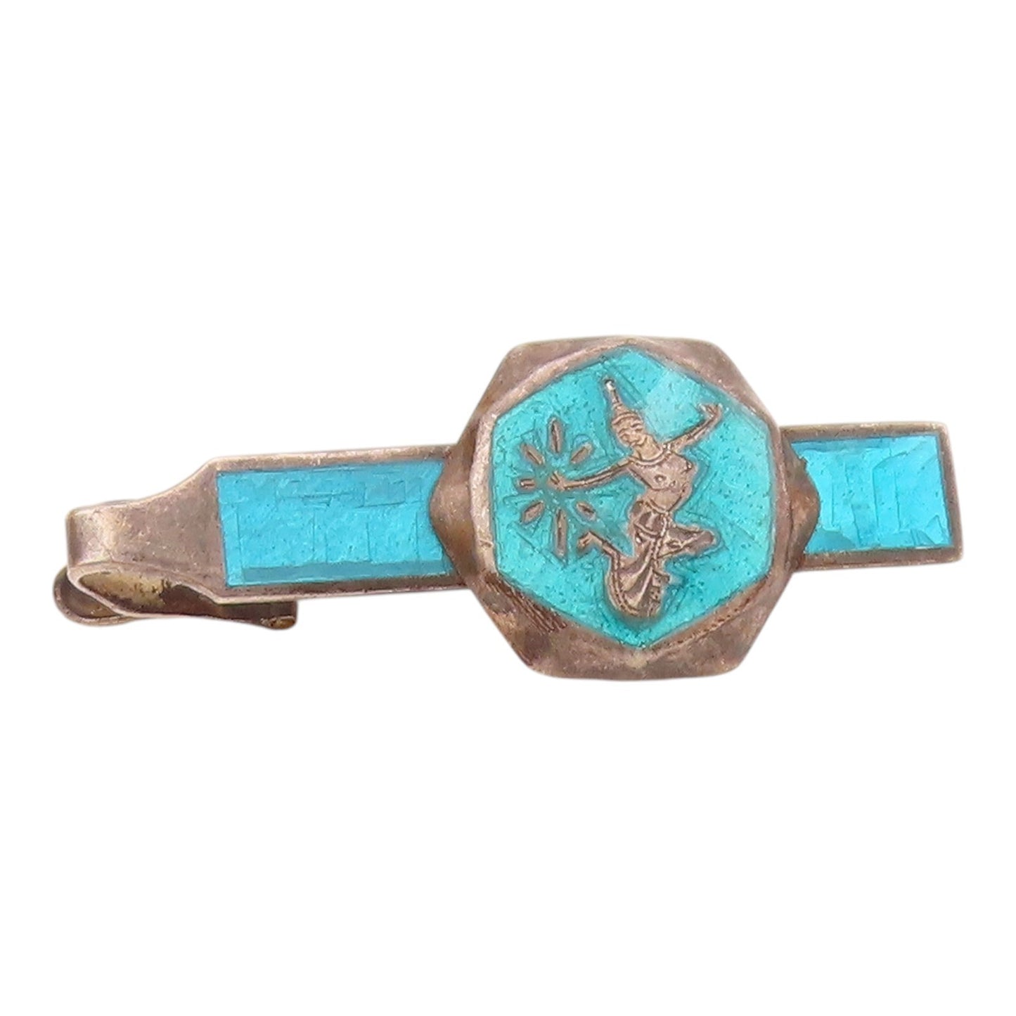 SIAM 925 Sterling Silver  Vintage Blue Enamel Dancer Tie Clip  TR2909