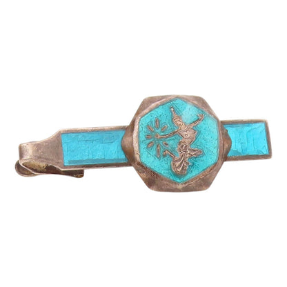 SIAM 925 Sterling Silver  Vintage Blue Enamel Dancer Tie Clip  TR2909