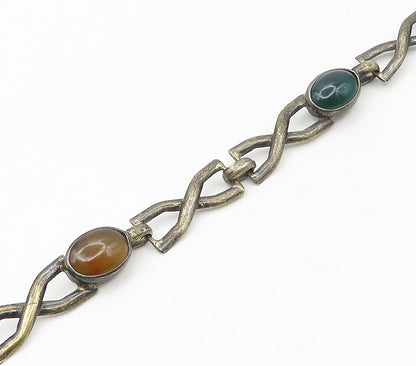 925 Silver Vintage Onyx Hematite Citrine Carnelian Chain Necklace NE2697