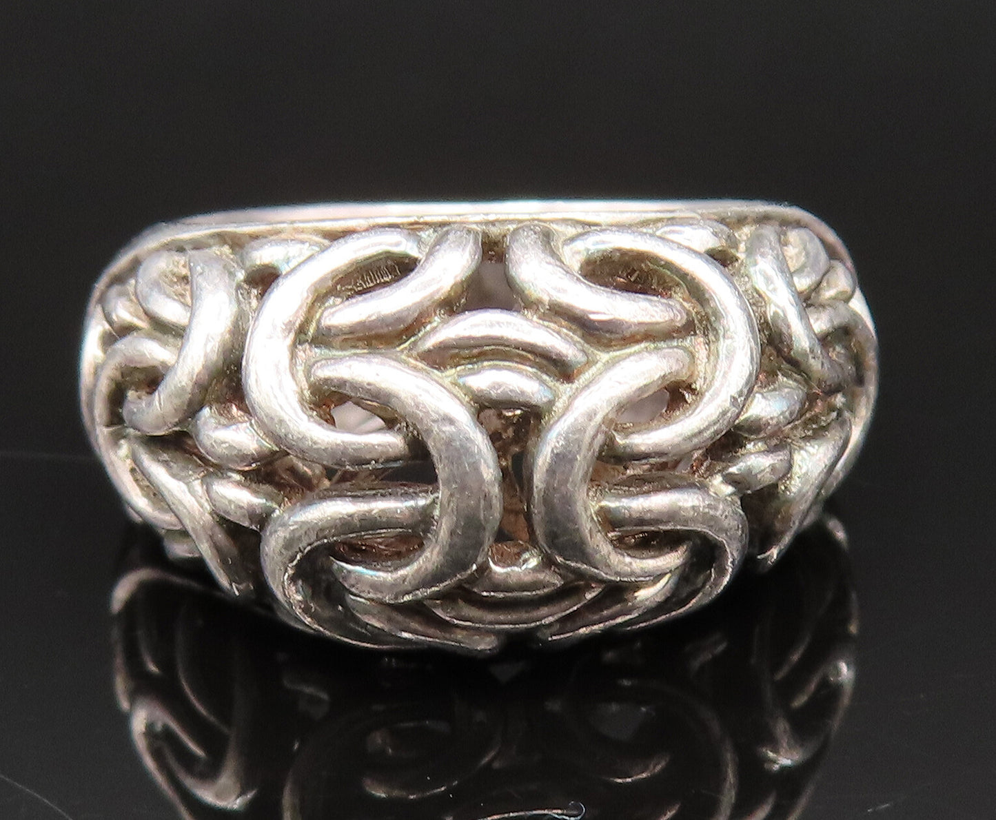 925 Sterling Silver  Vintage Oxidized Celtic Knot Dome Ring Sz 6  RG25364