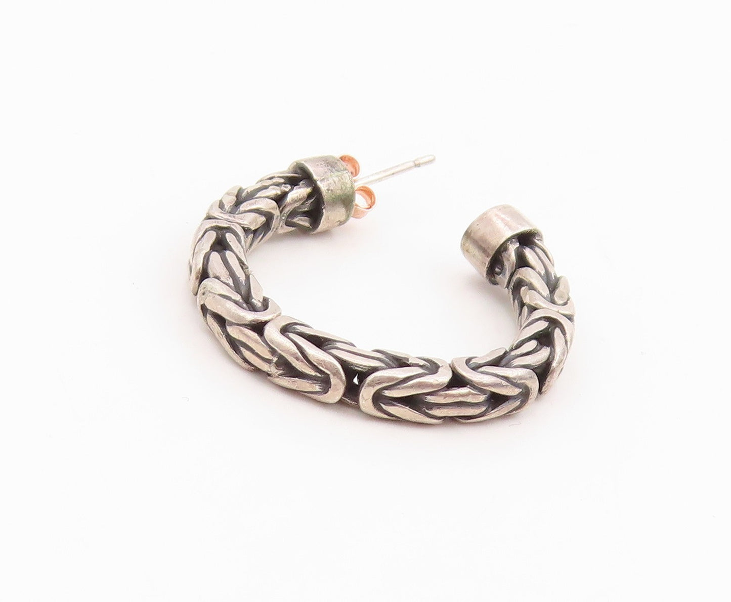 BALI 925 Sterling Silver Vintage Shiny Byzantine Link Hoop Earrings  EG10084