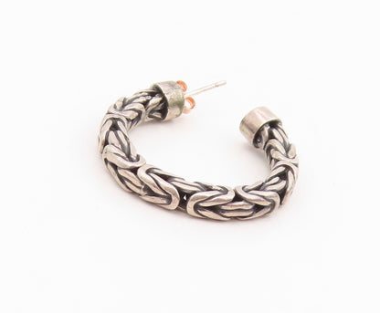BALI 925 Sterling Silver Vintage Shiny Byzantine Link Hoop Earrings  EG10084