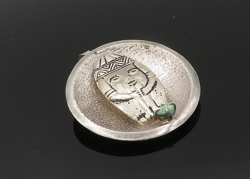 925 Sterling Silver  Vintage Turquoise Traditional Statue Brooch Pin  BP8625
