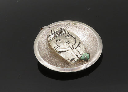 925 Sterling Silver  Vintage Turquoise Traditional Statue Brooch Pin  BP8625