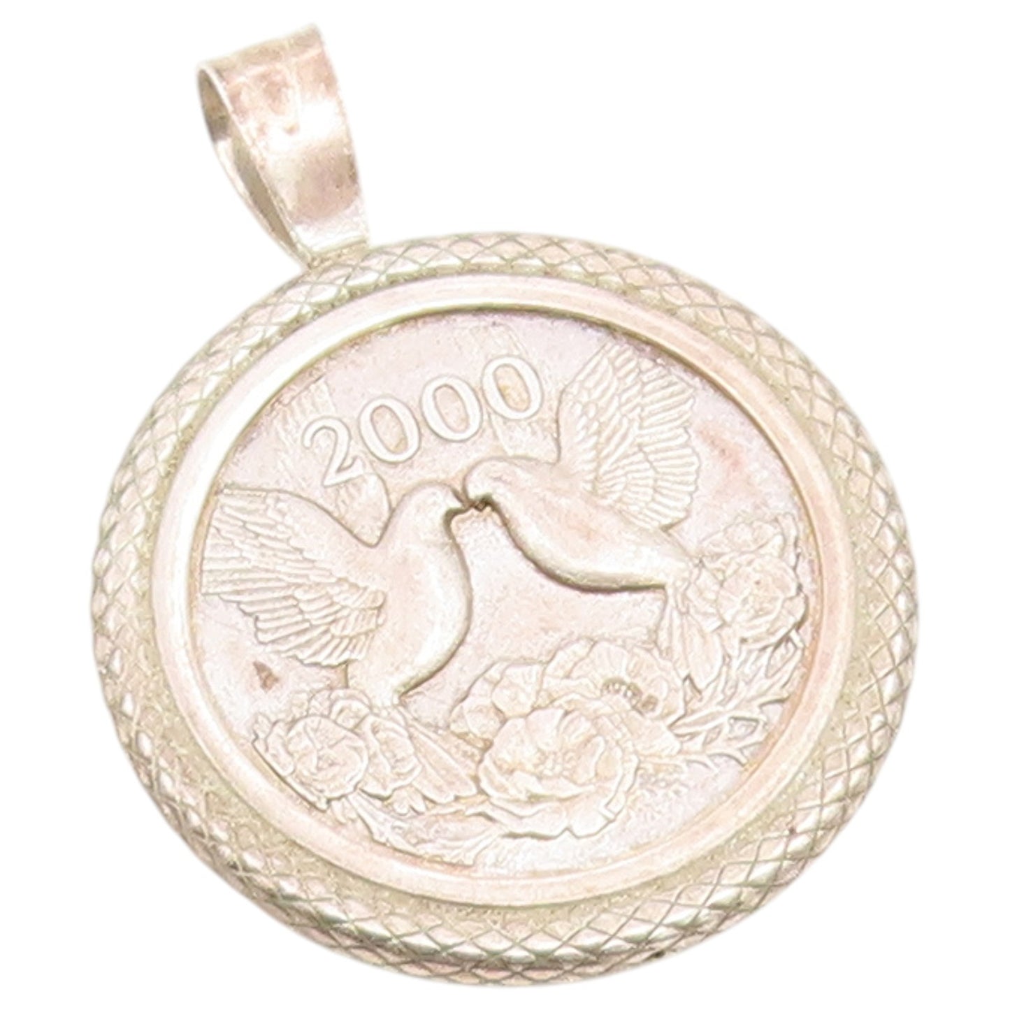 925 Sterling Silver Vintage Pendant 2000 Millennium Doves Medallion Coin PT26580