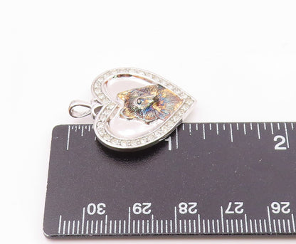 925 Silver  Vintage Carved Dog Cubic Zirconia Love Heart Pendant  PT20097
