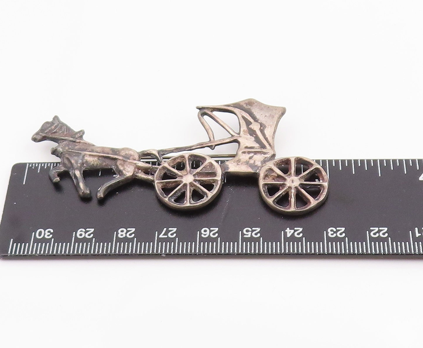 925 Sterling Silver Vintage Brooch Pin Classic Horse Carriage Figural  BP12478