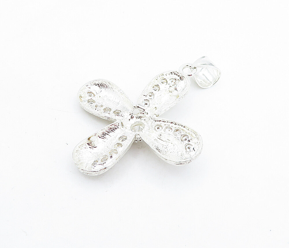 925 Sterling Silver  Vintage Cubic Zirconia Shiny Etched Cross Pendant  PT3871