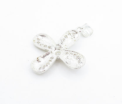 925 Sterling Silver  Vintage Cubic Zirconia Shiny Etched Cross Pendant  PT3871