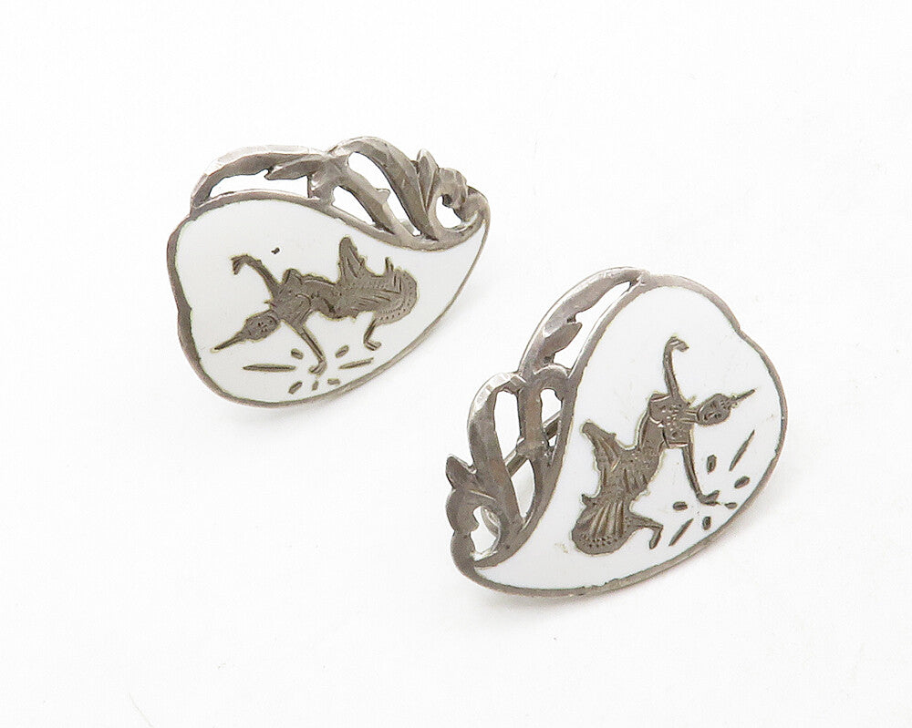 SIAM 925 Sterling Silver  Vintage Niello Dancer Non Pierce Earrings  EG6765