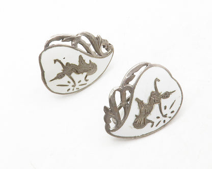 SIAM 925 Sterling Silver  Vintage Niello Dancer Non Pierce Earrings  EG6765